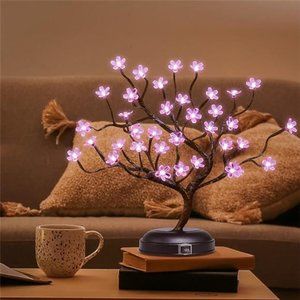 16Inch 36LED Cherry Blossom Bonsai Light, Pink Light, Battery Powered